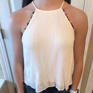 White Pom-Pom Halter Top